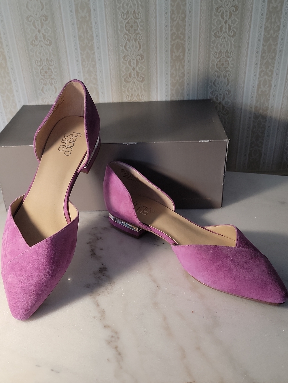 Franco Sarto Magenta Suede Pointed D'Orsay Flats Size 12